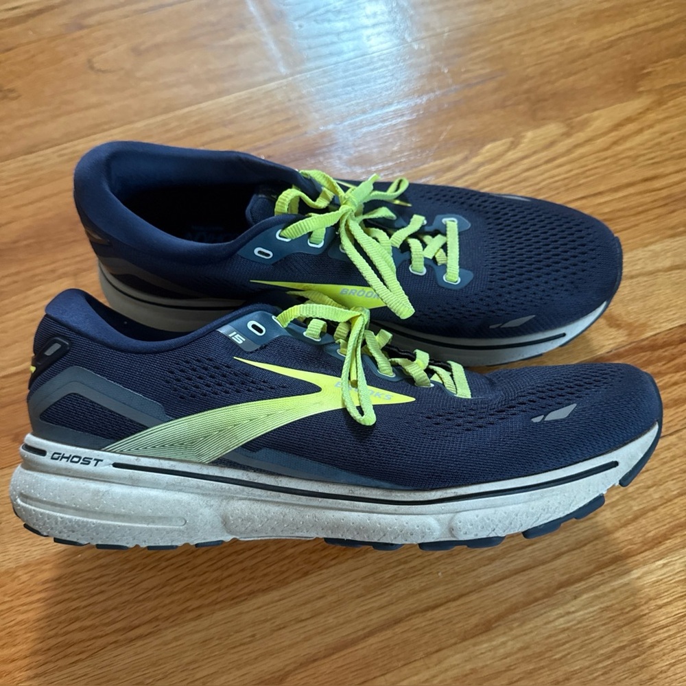 Brooks Ghost 15 Men's  Navy Blue Lime Running Shoes 1103931D429 Size 10 D